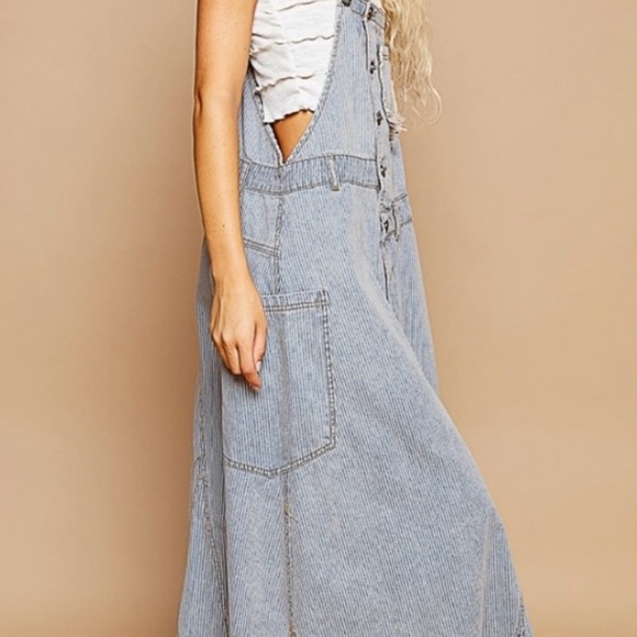 POL Blue Denim Overall light pinstriped dress - Picture 5 of 6